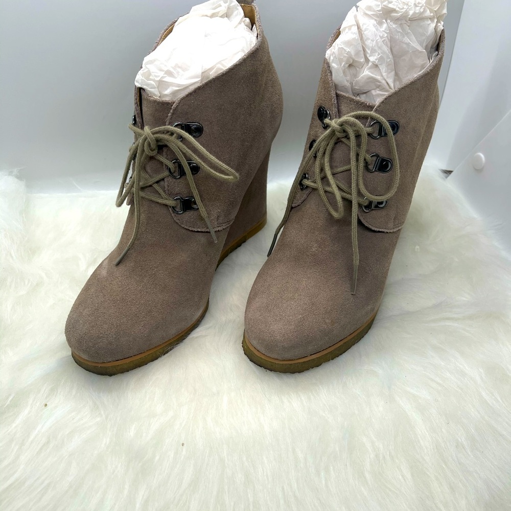 Gray Steve Maden wedge booties